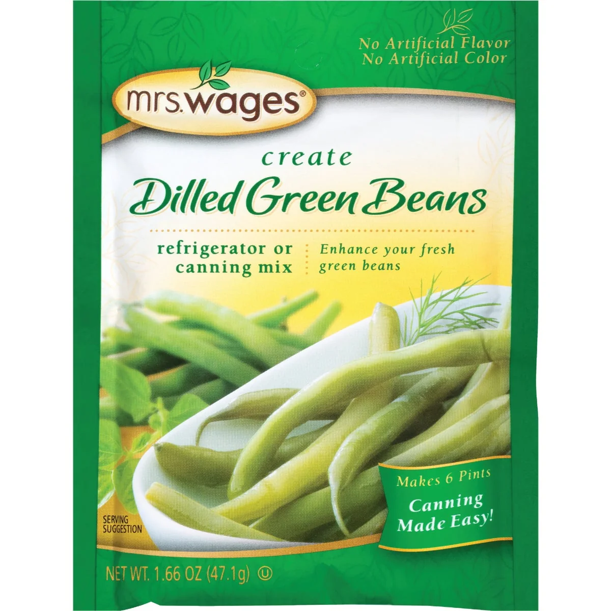Solid Mrs. Wages 1.7 Oz. Dilled Green Beans Refrigerator Or Canning Pickling Mix Classic