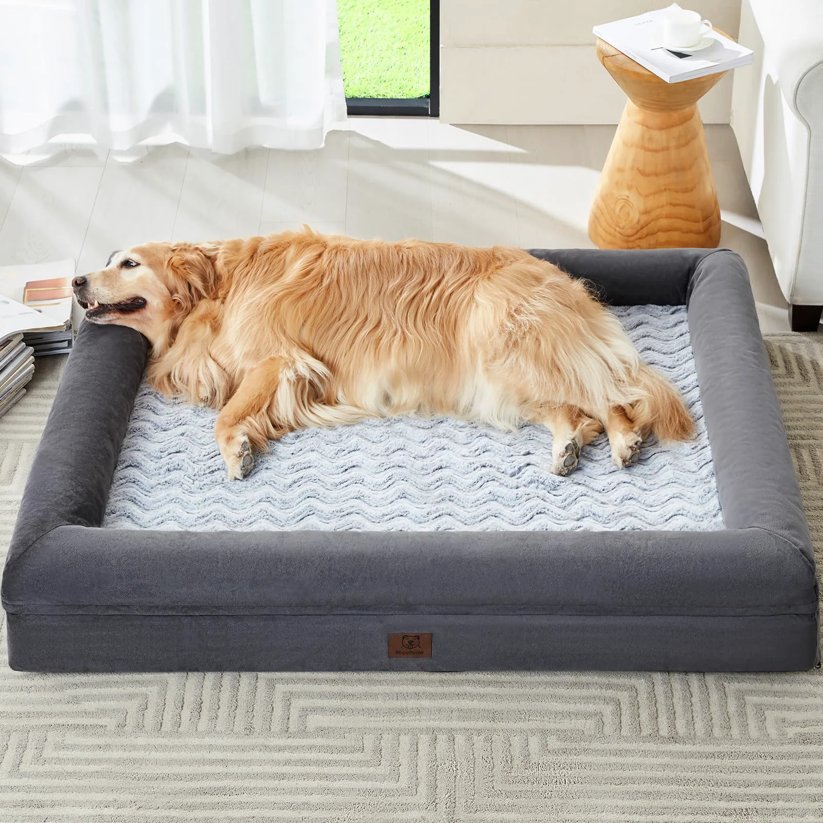 Expertly Made WNPETHOME XL Extra Large Dog Bed – Waterproof Washable Cover Orthopedic Bolster Sofa Long-Lasting