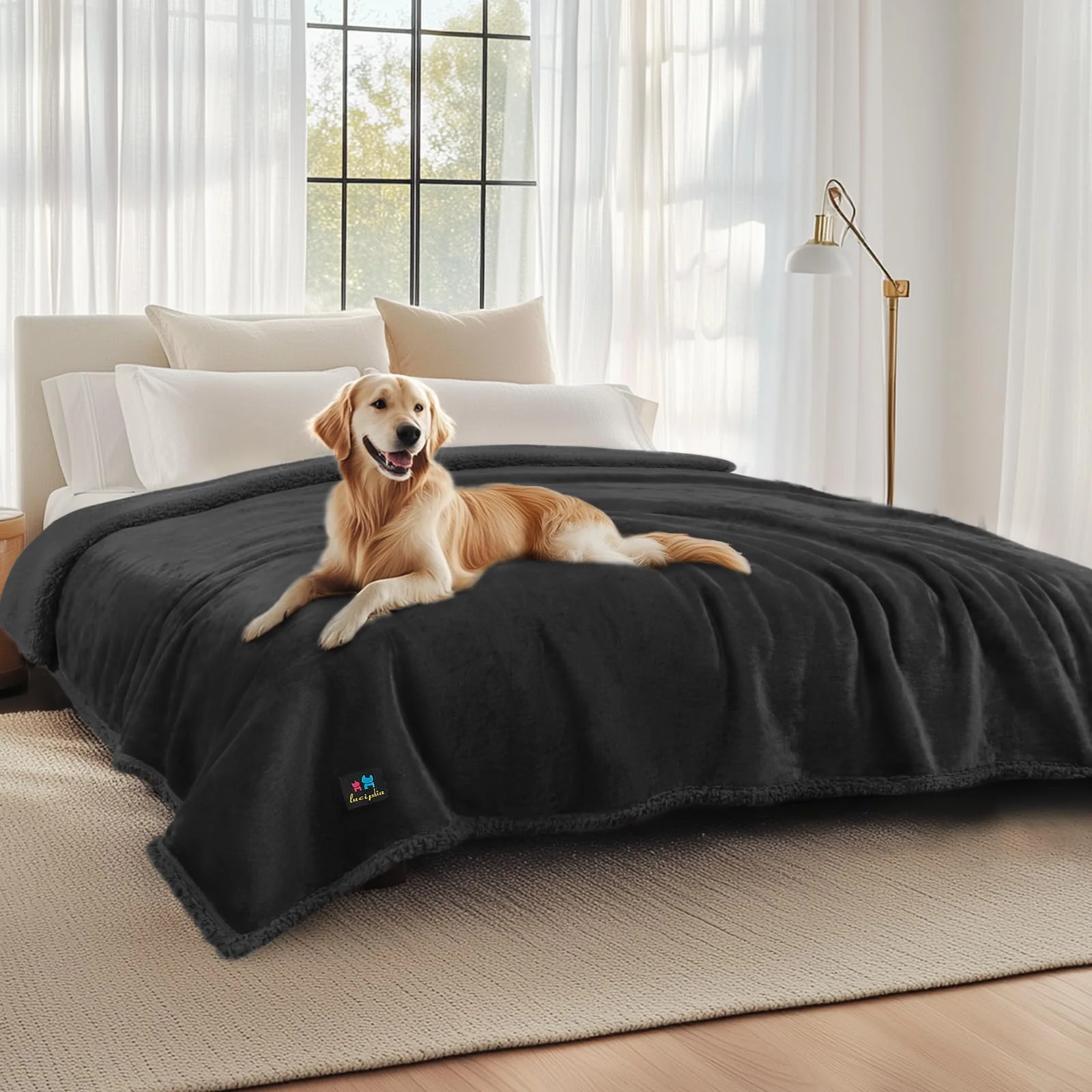 Excellent Luciphia Waterproof Pet Blanket – King Size 100x85 Triple-Layer Reversible Sherpa Stylish