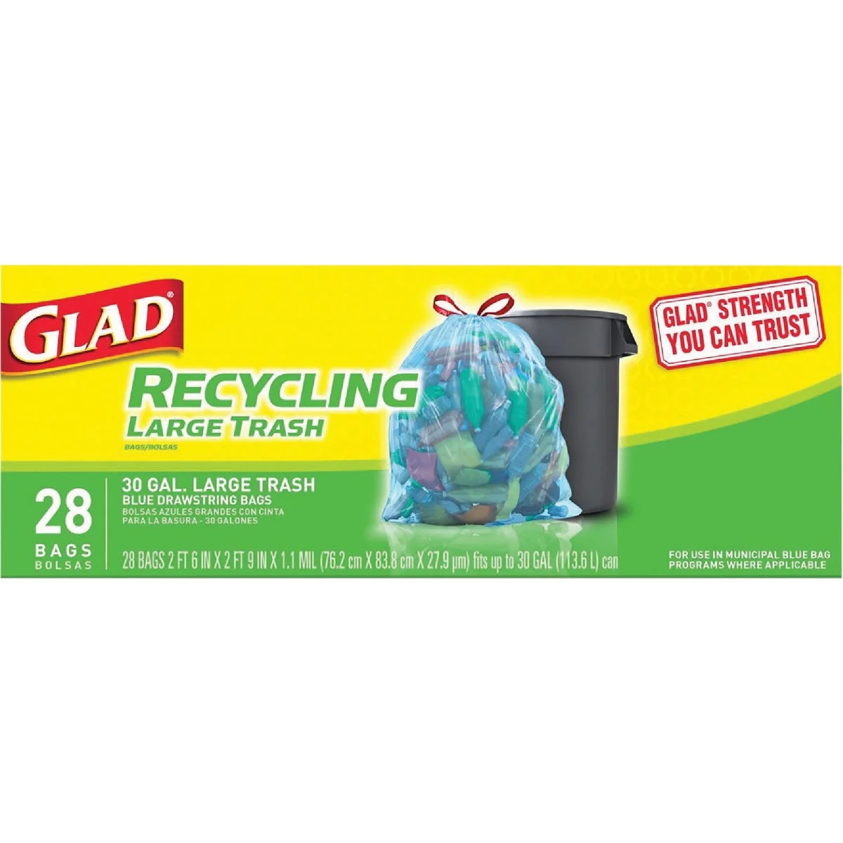 Organic Glad Recycling 30 Gal. Large Blue Trash Bag 28-Count Stylish