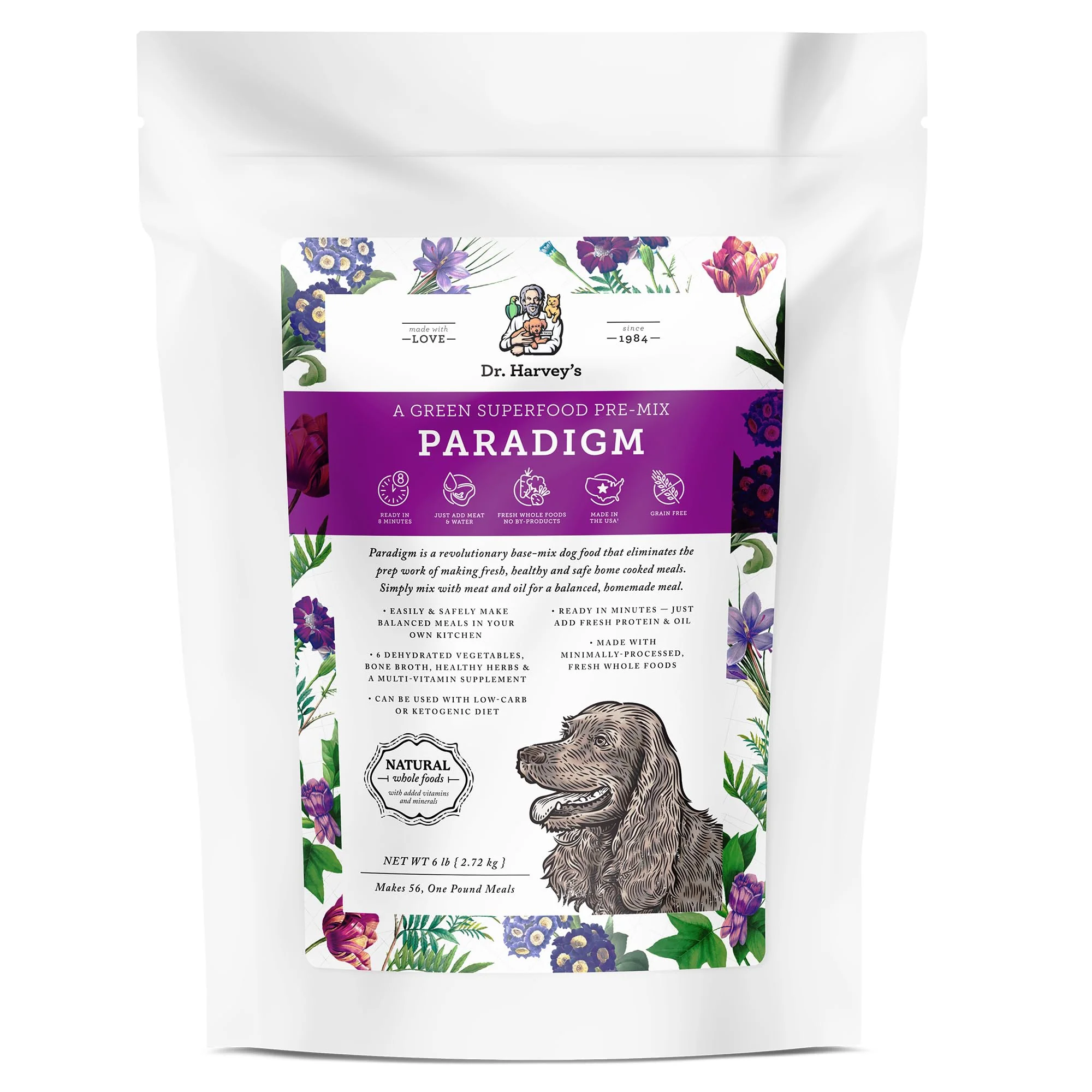 Optimized Dr. Harvey's Paradigm Green Superfood Base Mix for Dogs — Grain- Human-Grade Keto Diet 6 lb Specialty