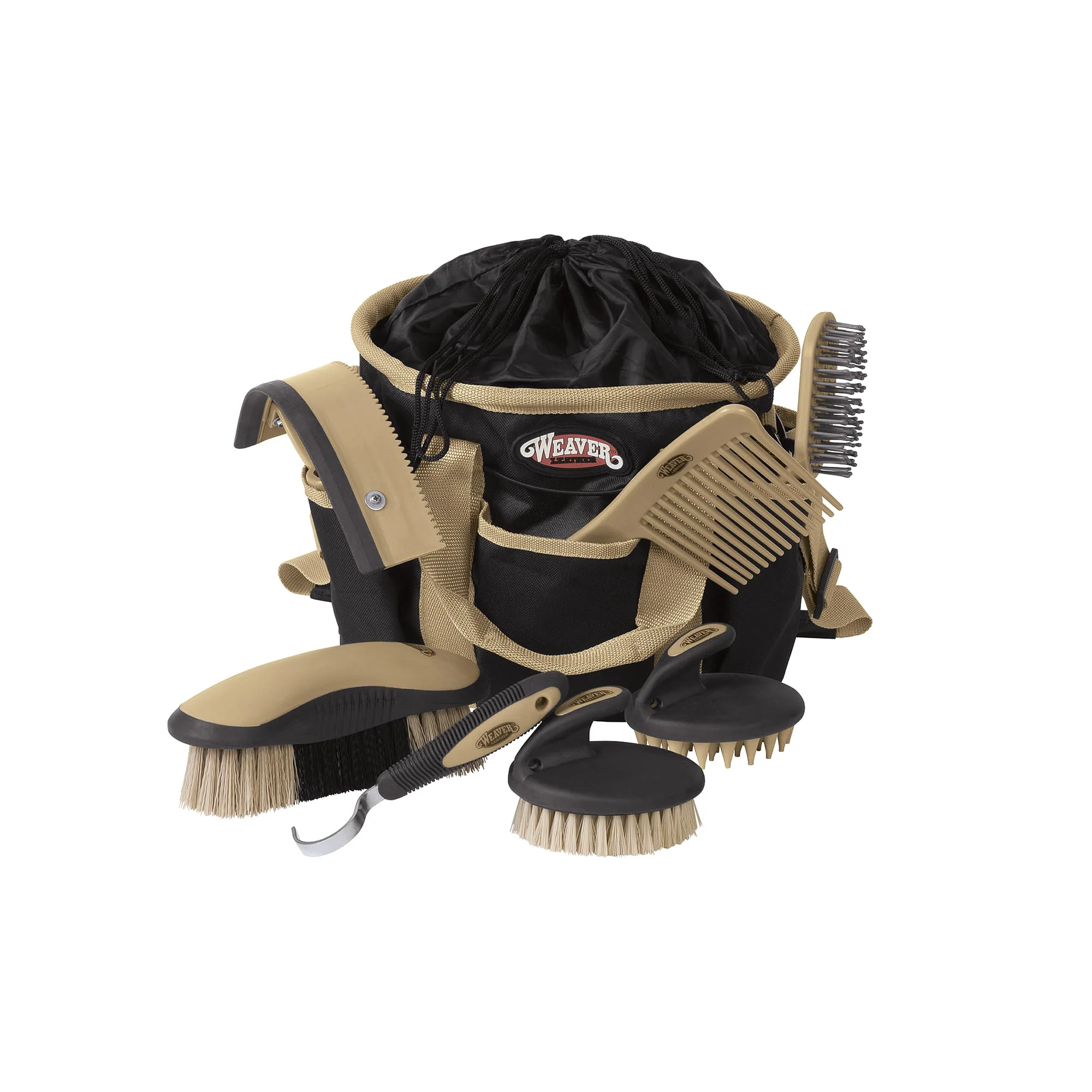 Official Weaver Leather Grooming Kit - 7-Piece Horse Care Set Black Beige 65-2055-BK Minimalist