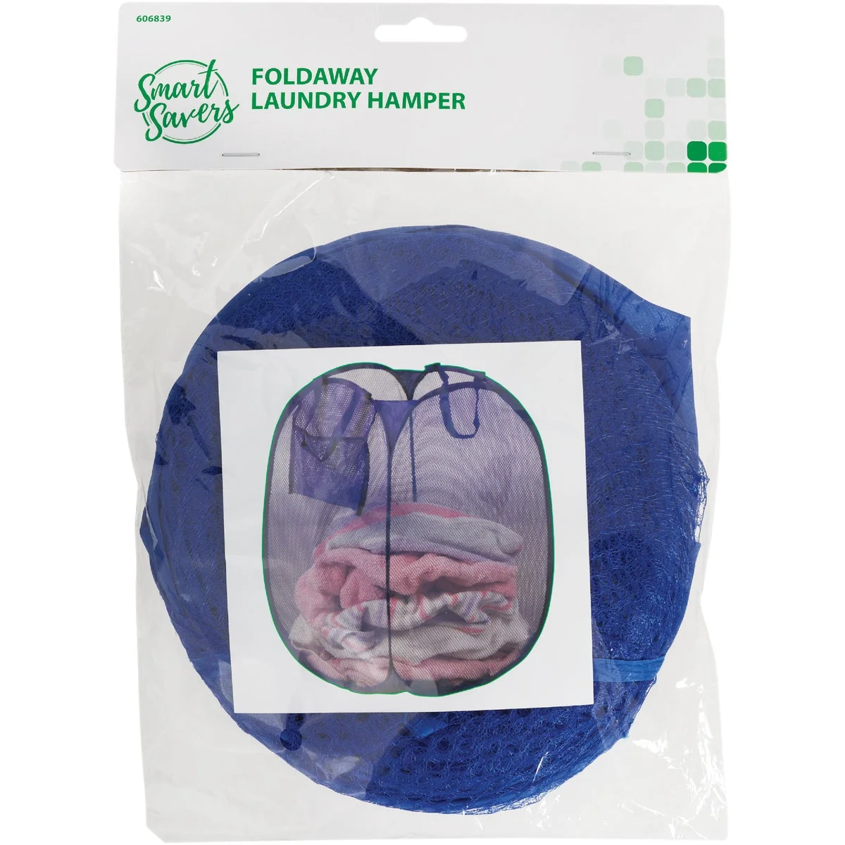 Official Smart Savers Blue 14 In. W. x 14 In. L. 23 In. D. Foldaway Clothes Hamper Tote Green