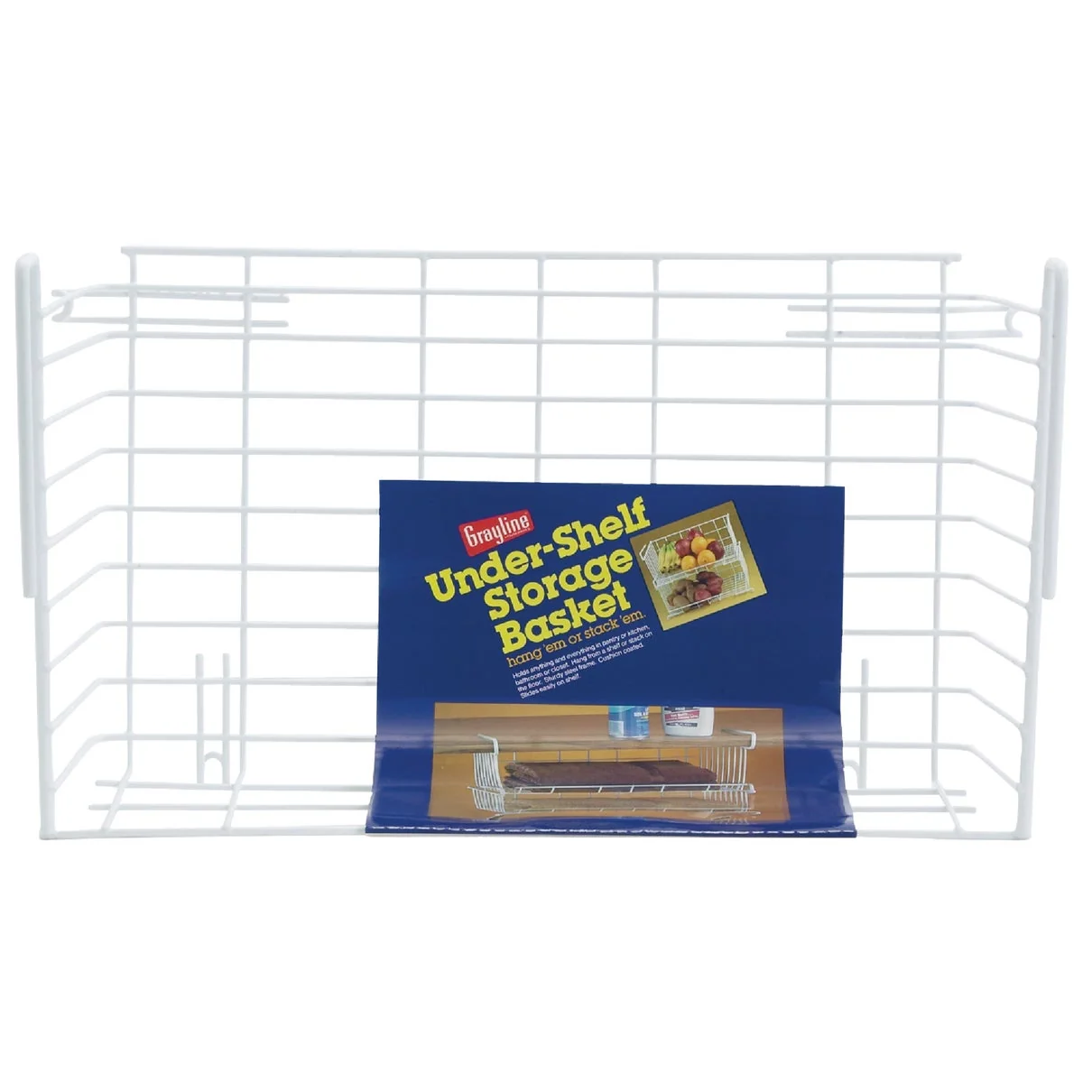 Eco-Friendly Grayline 10 In. W. x 6-1 4 In. H. x 17 In. L. Vinyl Coated Wire Undershelf Storage Basket White Contemporary