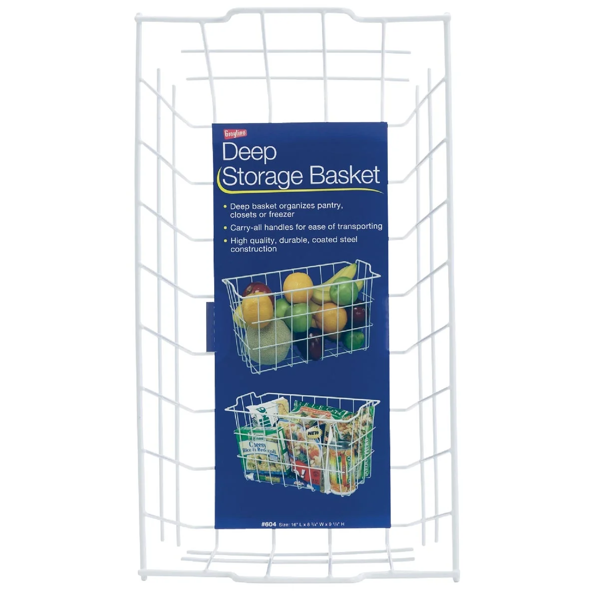 Easy-to-Use Grayline 8-3 4 In. W. x 9-1 4 In. H. x 16 In. L. Vinyl Coated Wire Deep Storage Basket White Elegant