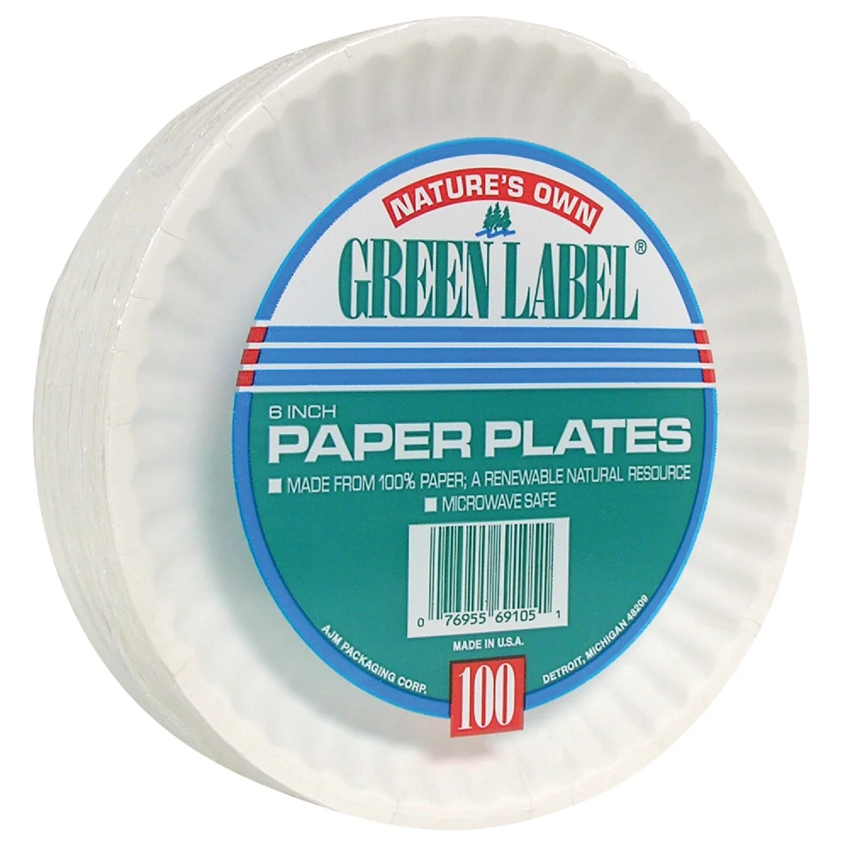 Sustainable AJM Nature's Own Green Label 6 In. Paper Plates 100-Count Eco-Friendly