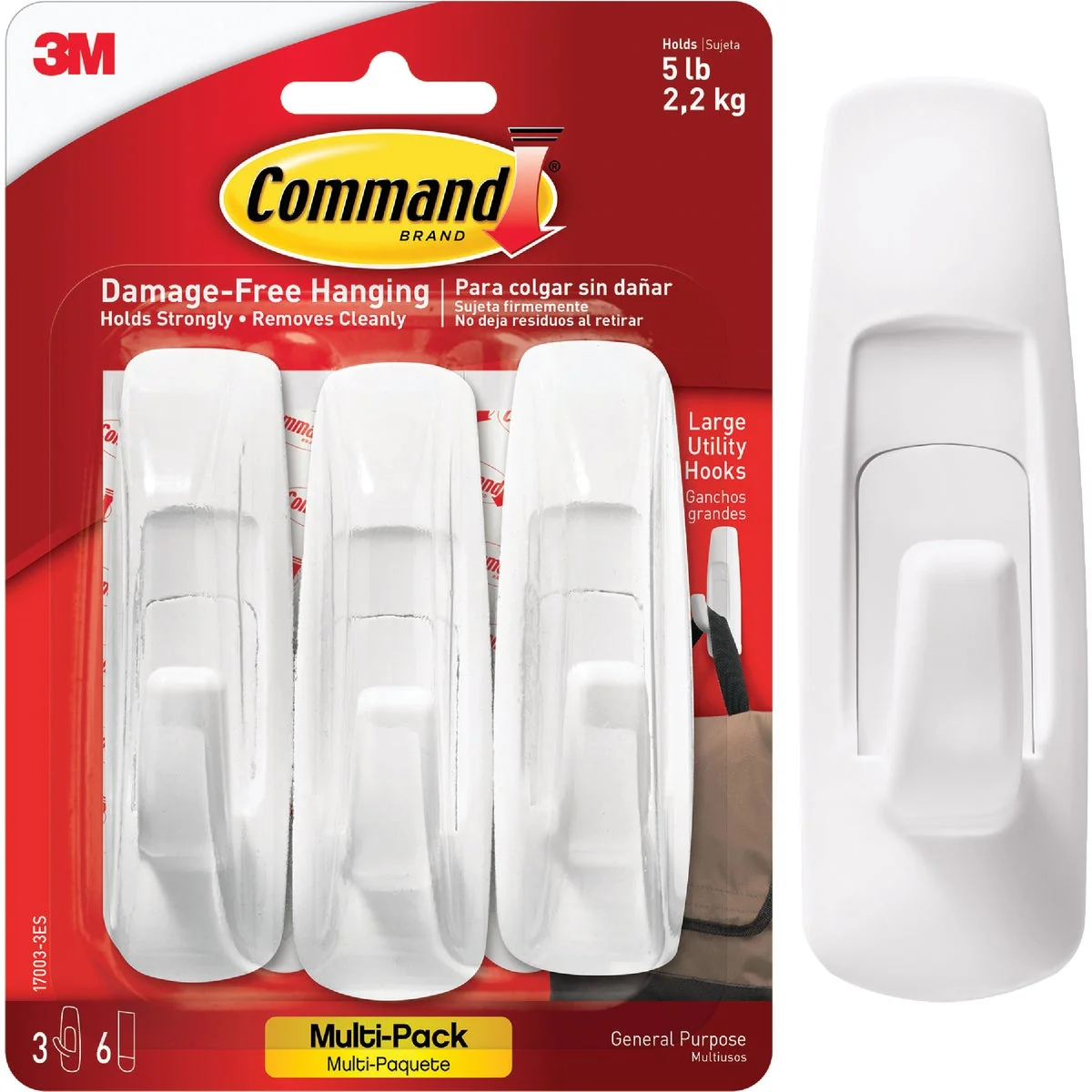 Efficient 3M Command Large Utility Adhesive Hook 3-Pack High-End