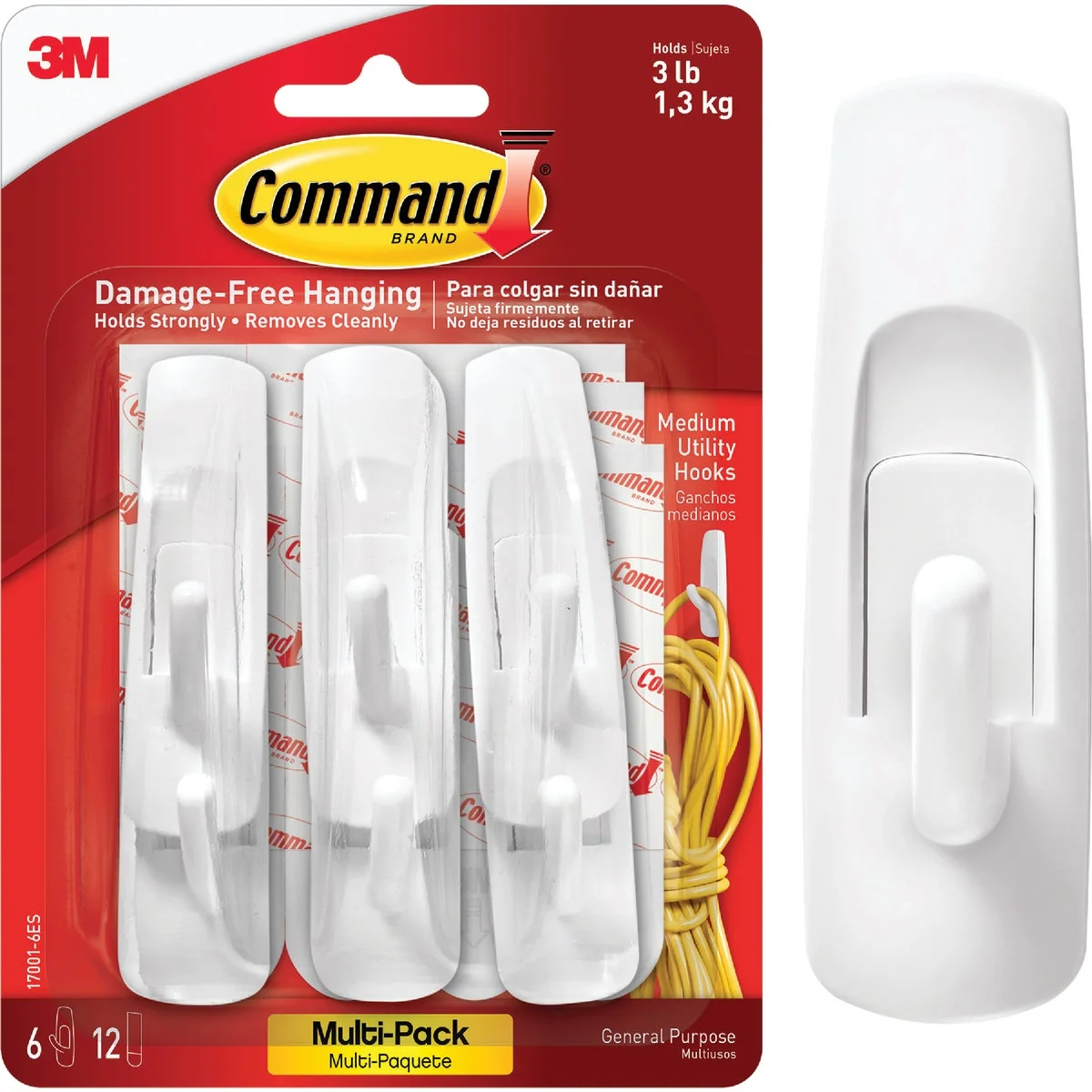Fashionable 3M Command Medium Utility Adhesive Hook 6-Pack User-Friendly