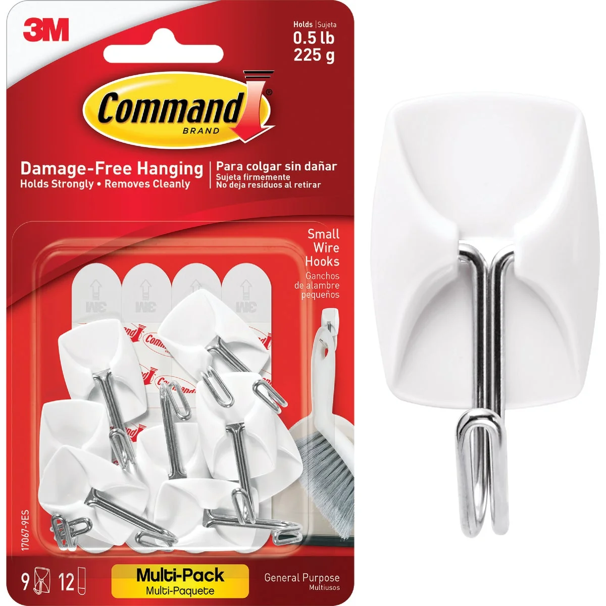 Pure Command 3 4 In. x 1-5 8 In. Wire Adhesive Hook 9 Pack Fine