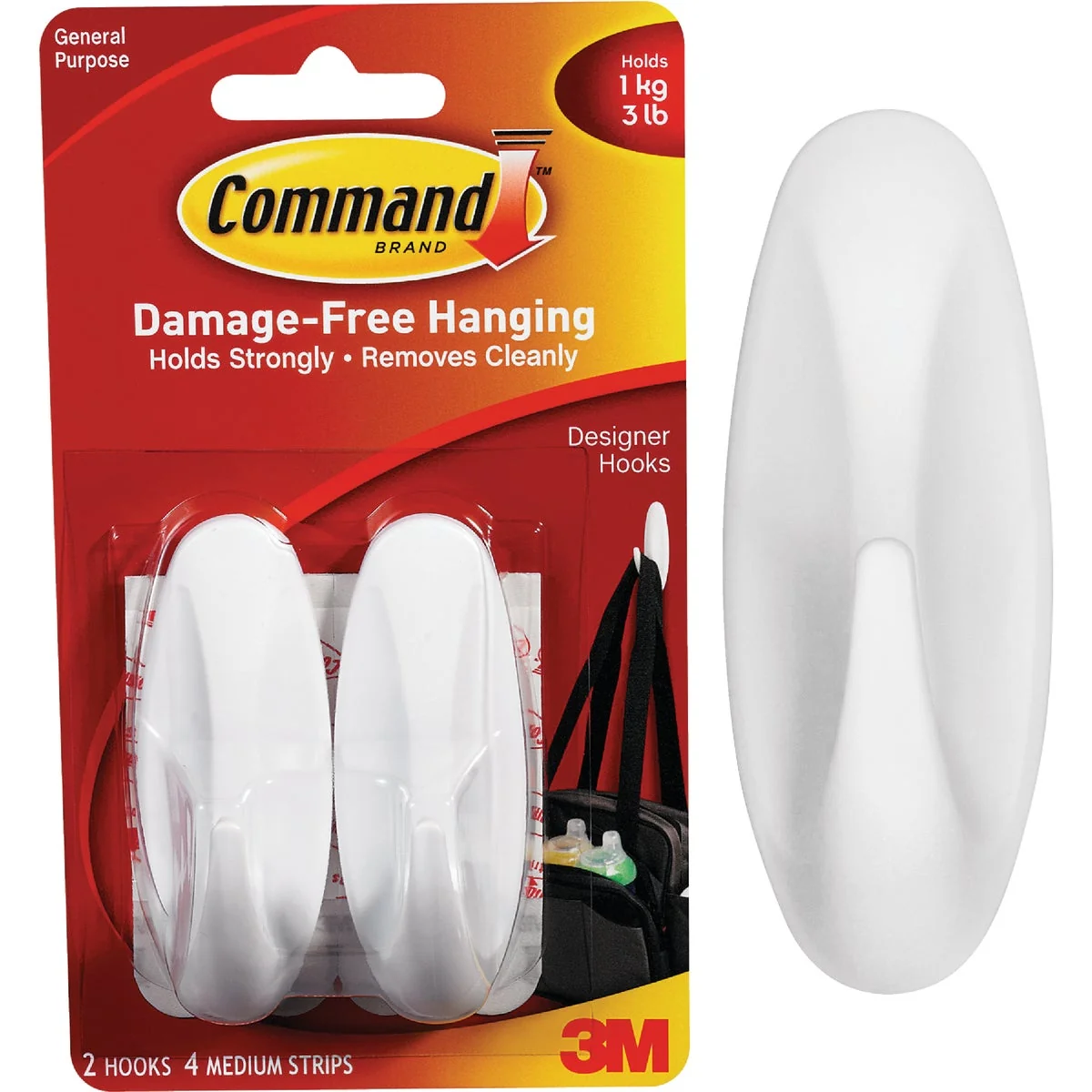 Long-Lasting 3M Command Medium Utility Designer Adhesive Hook 2-Pack Certified