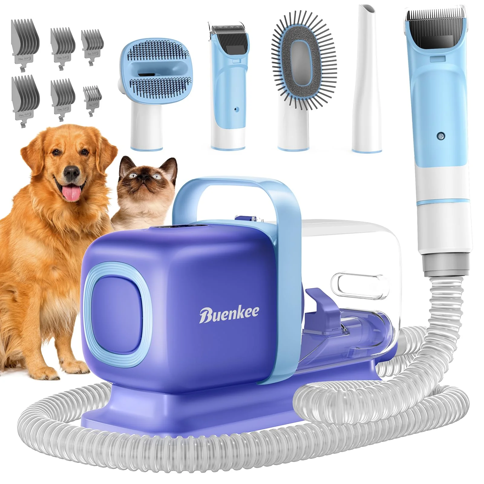 Minimalist buenkee Dog Grooming Kit with Vacuum — Quiet 15000Pa Clipper 2L Dustbin Deshedding Brush White Original Design