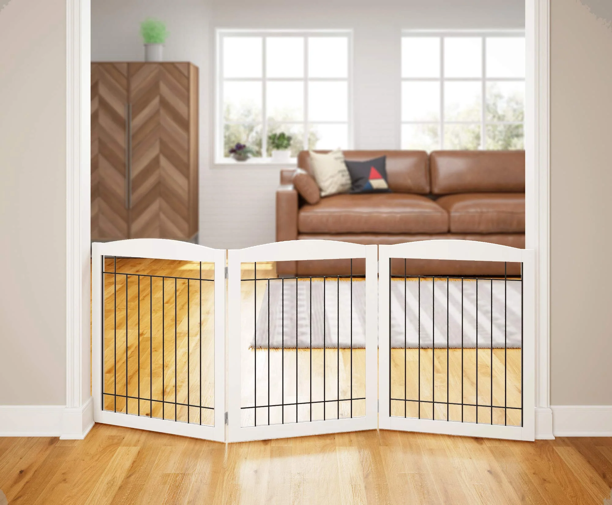Premium Material PAWLAND Extra Wide Dog Gate — 30-inch standing Foldable Pet Gate for Doorways and Stairs Smooth