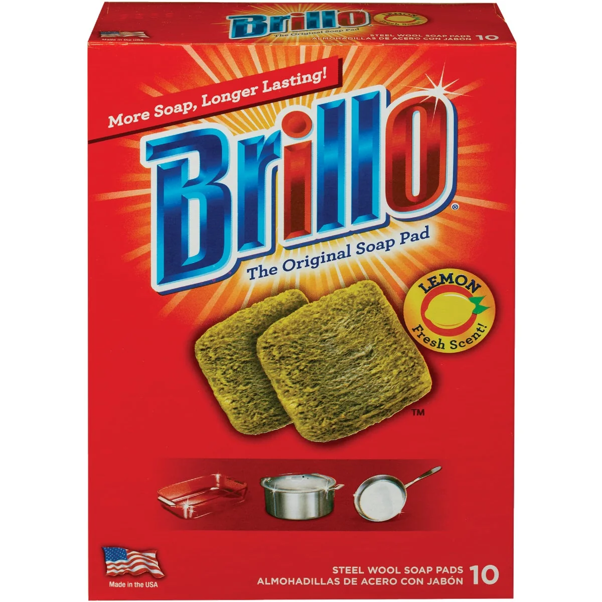Powerful Brillo Lemon Steel Wool Scouring Pad 10 Count Easy-to-Use