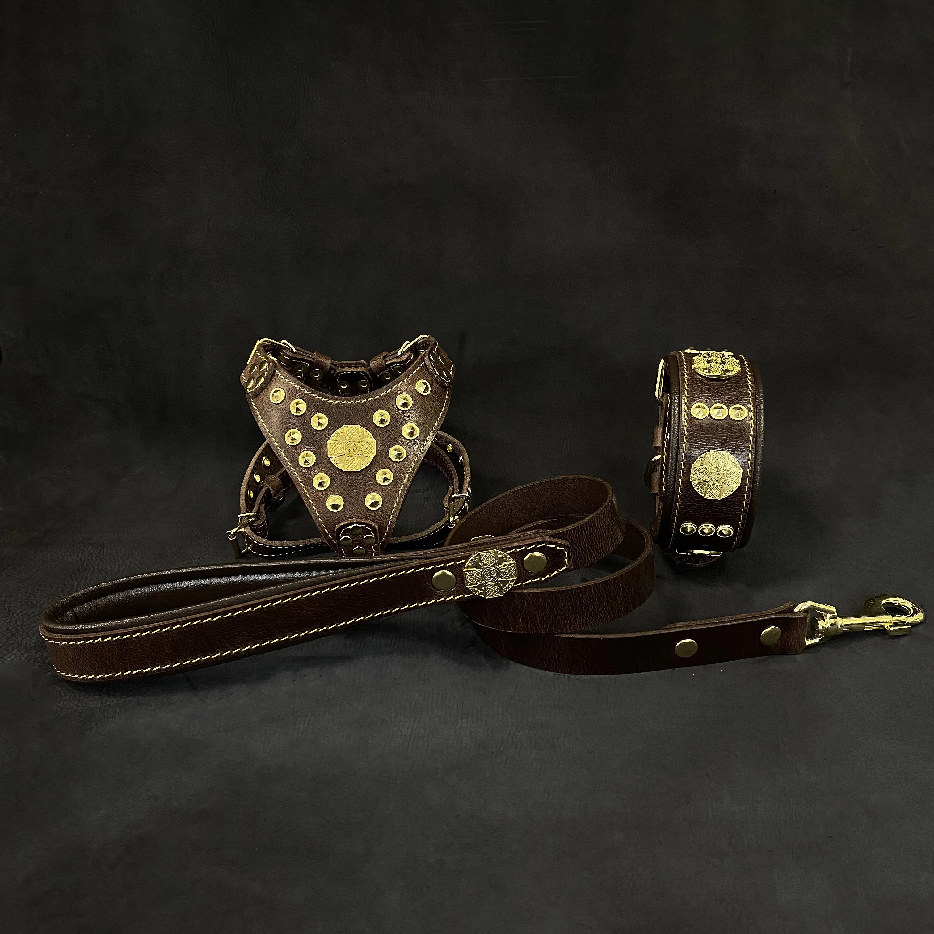 Pure Maximus Brown Gold Small dog SET - Harness - collar - lead Enhanced