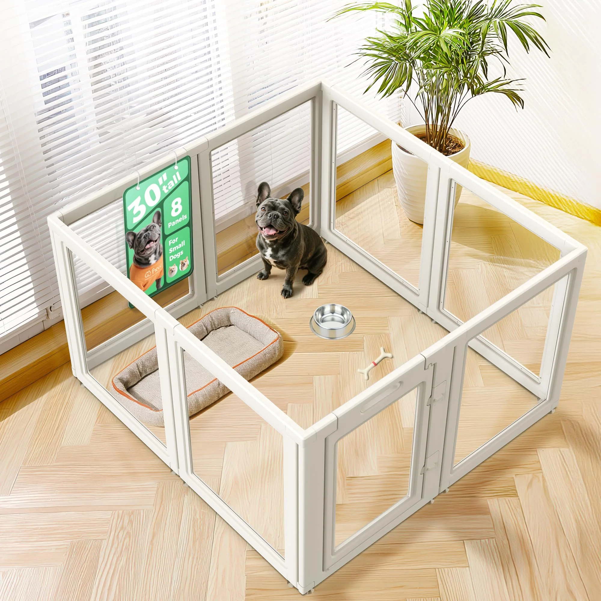 Sophisticated FXW AuraSpace 30-Inch Acrylic Indoor Dog Playpen 8 Panels White Eco-Friendly