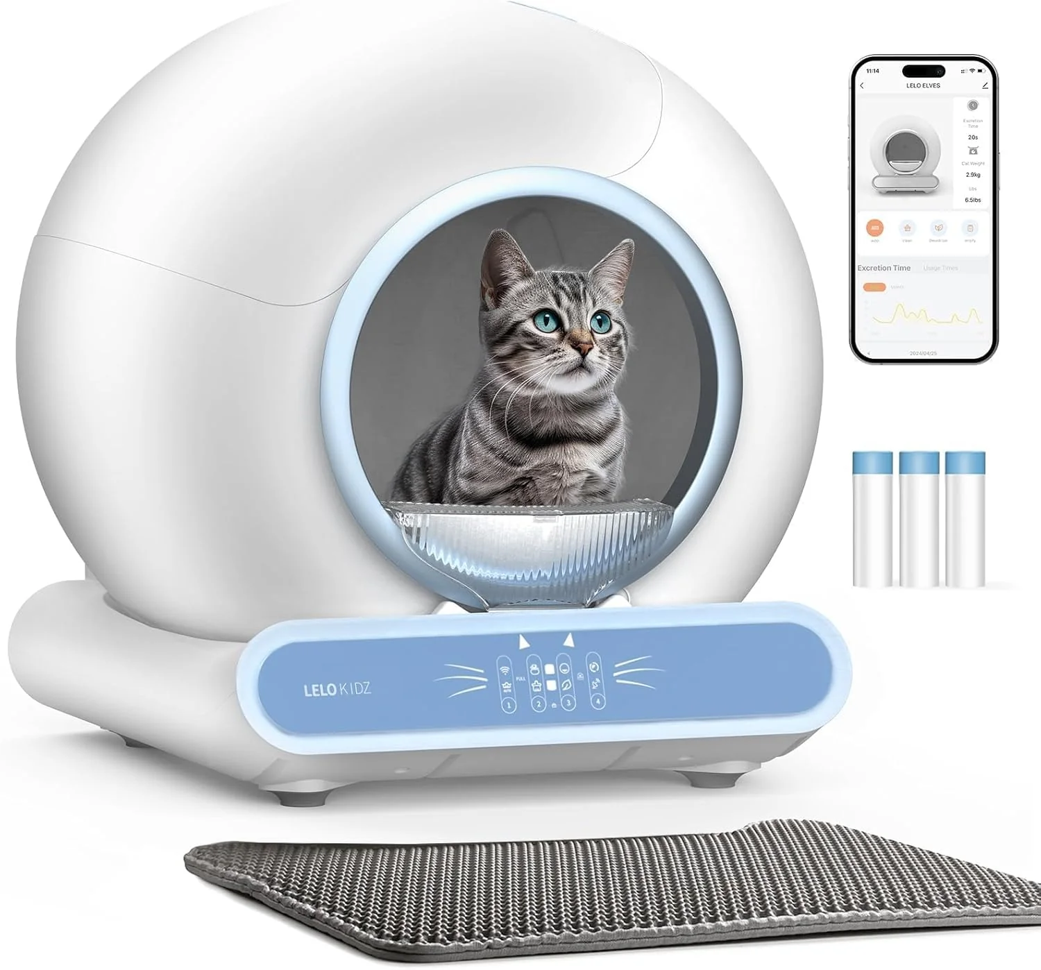 Refined LELOKIDZ Self-Cleaning Litter Box with App Control 65L 9L for Multi-Cat Homes Natural
