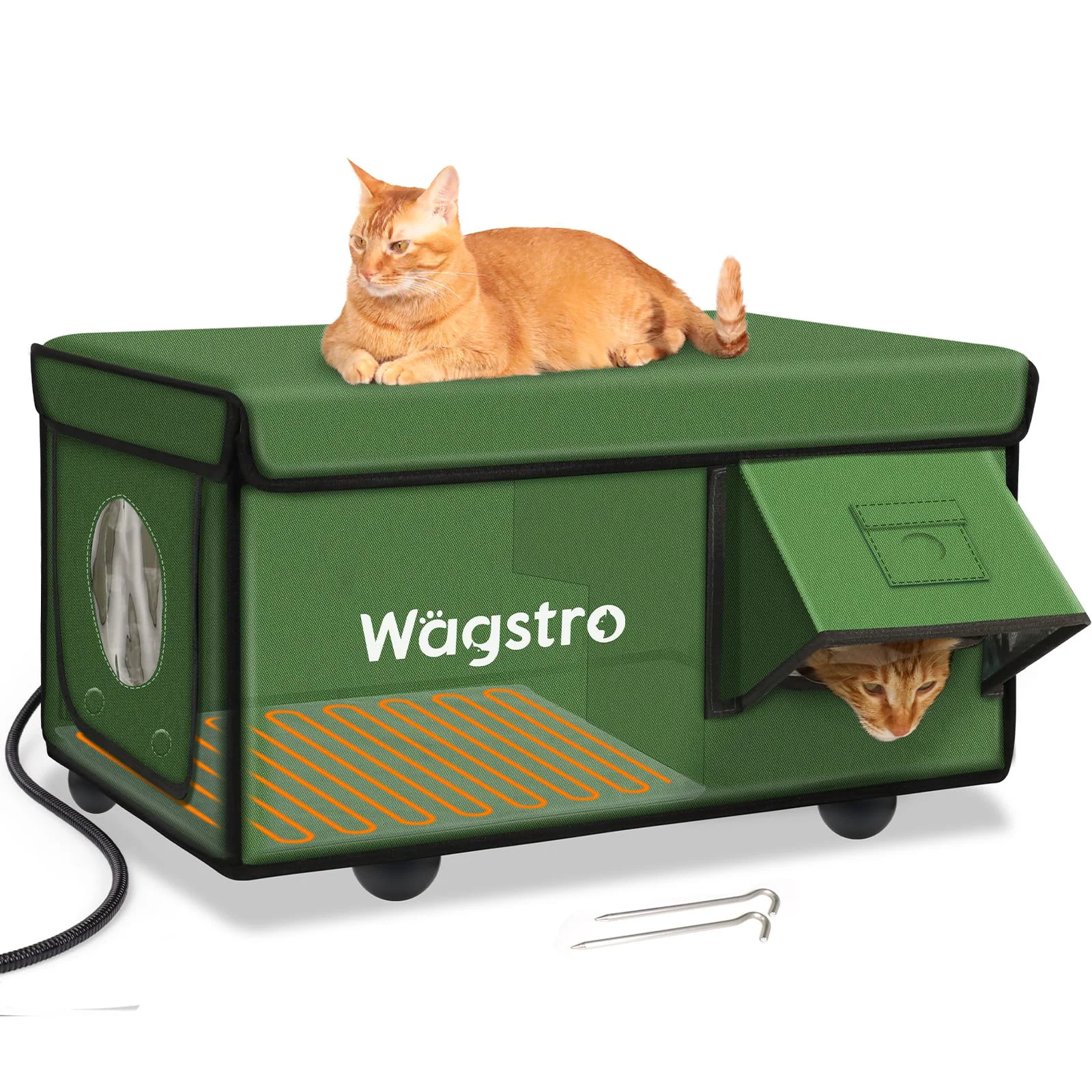 Original Wagstro Heated Cat House for Outside — Waterproof Insulated d Shelter with Escape Door Green Efficient