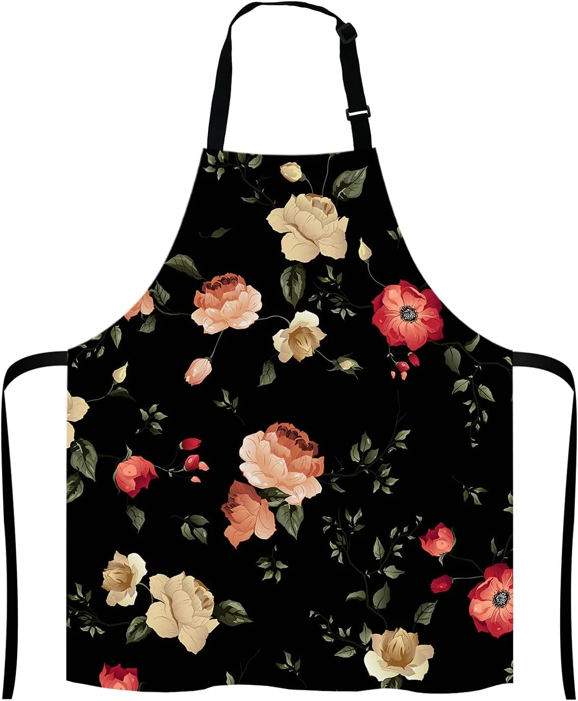 Excellent Watercolor Floral Pattern with of Roses Adjustable Bib Apron Kitchen Cooking Baking Gardening Apron for Women Men Soft