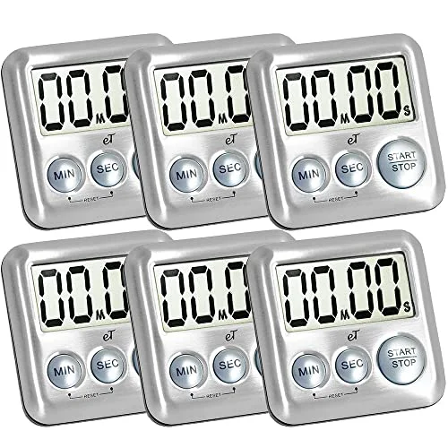 Crafted Elegant Digital Kitchen Timer Stainless Steel 6 Count Original Design