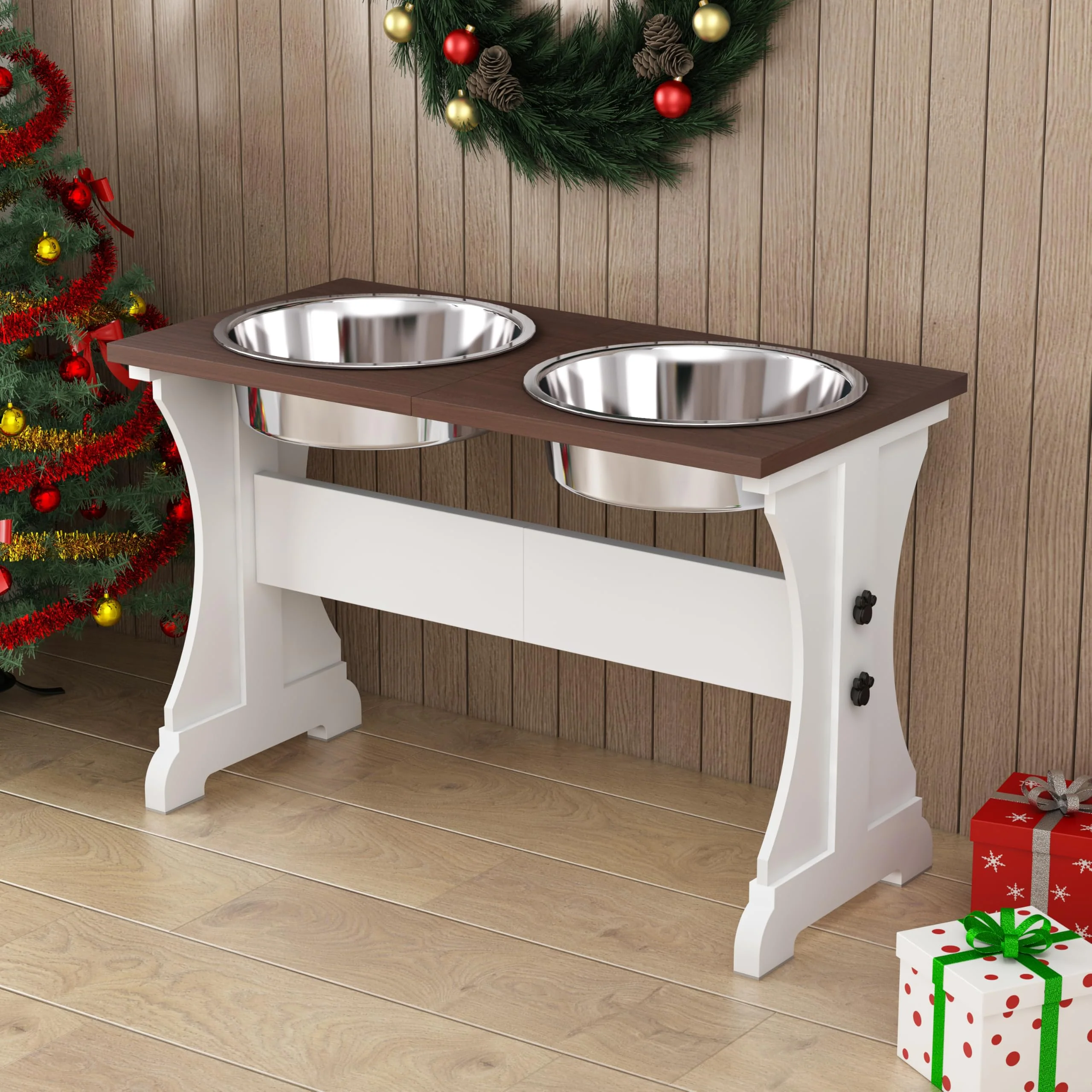 Quality Piskyet d Dog Bowls - Farmhouse Raised Stand with Two Stainless Steel Bowls 15.7 in Tall 90 oz Capacity Sophisticated