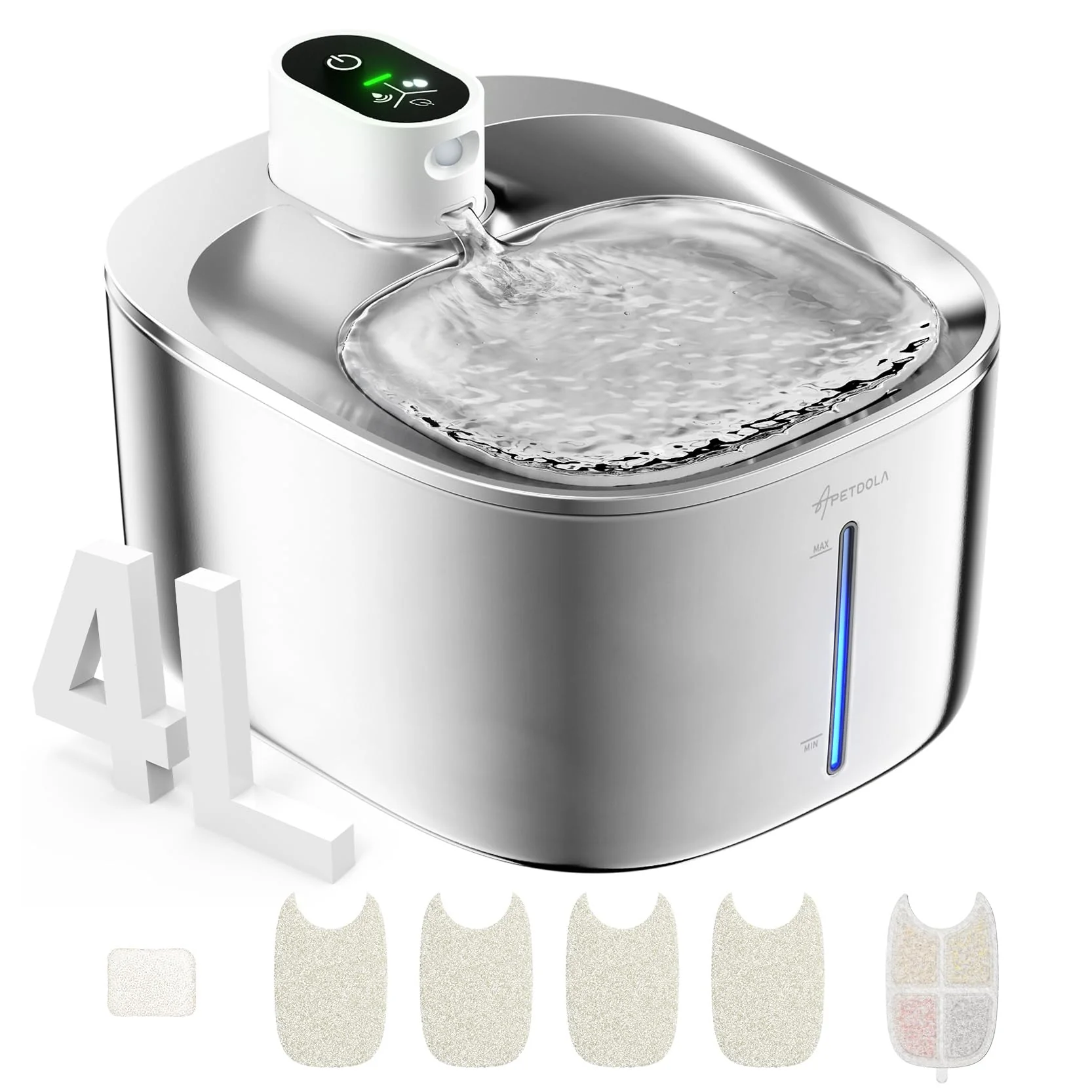 Pure APD APETDOLA Wireless Cat Water Fountain – 4L Stainless Steel Battery-Operated Cordless for Multicat Homes Original Design