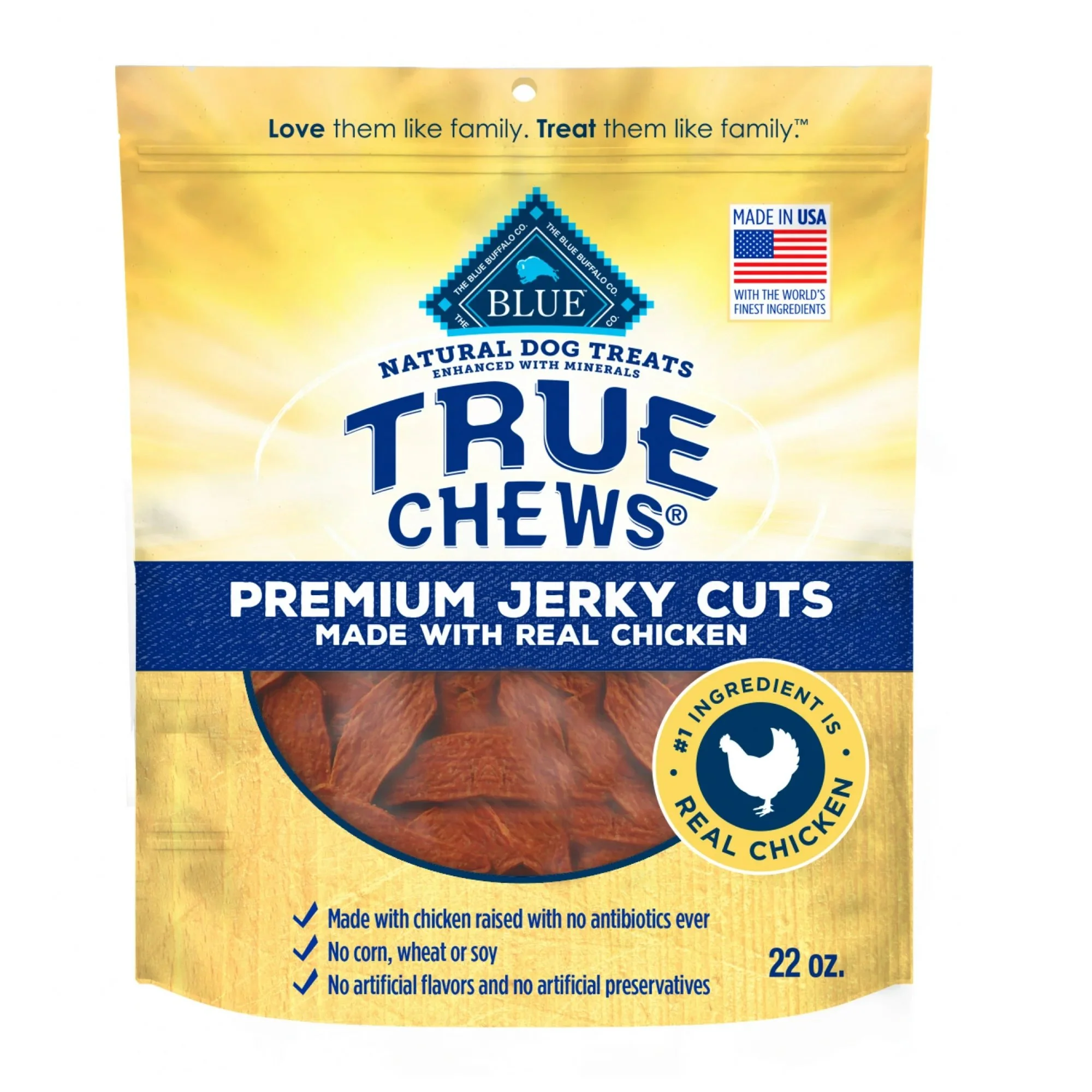Soft Blue Buffalo True Chews Premium Jerky Cuts Natural Dog Treats Chicken 22-oz Pure