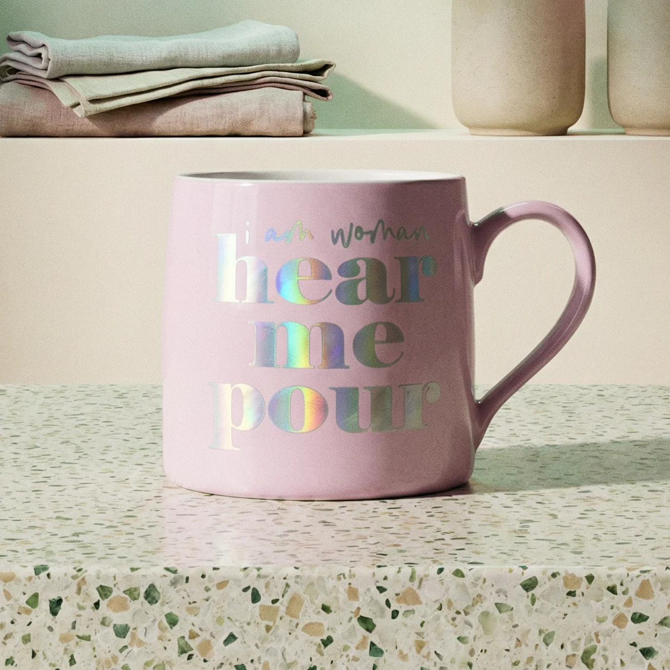 Healthy I Am Woman Hear Me Pour Jumbo Coffee Mug Ceramic 20 oz. Elegant