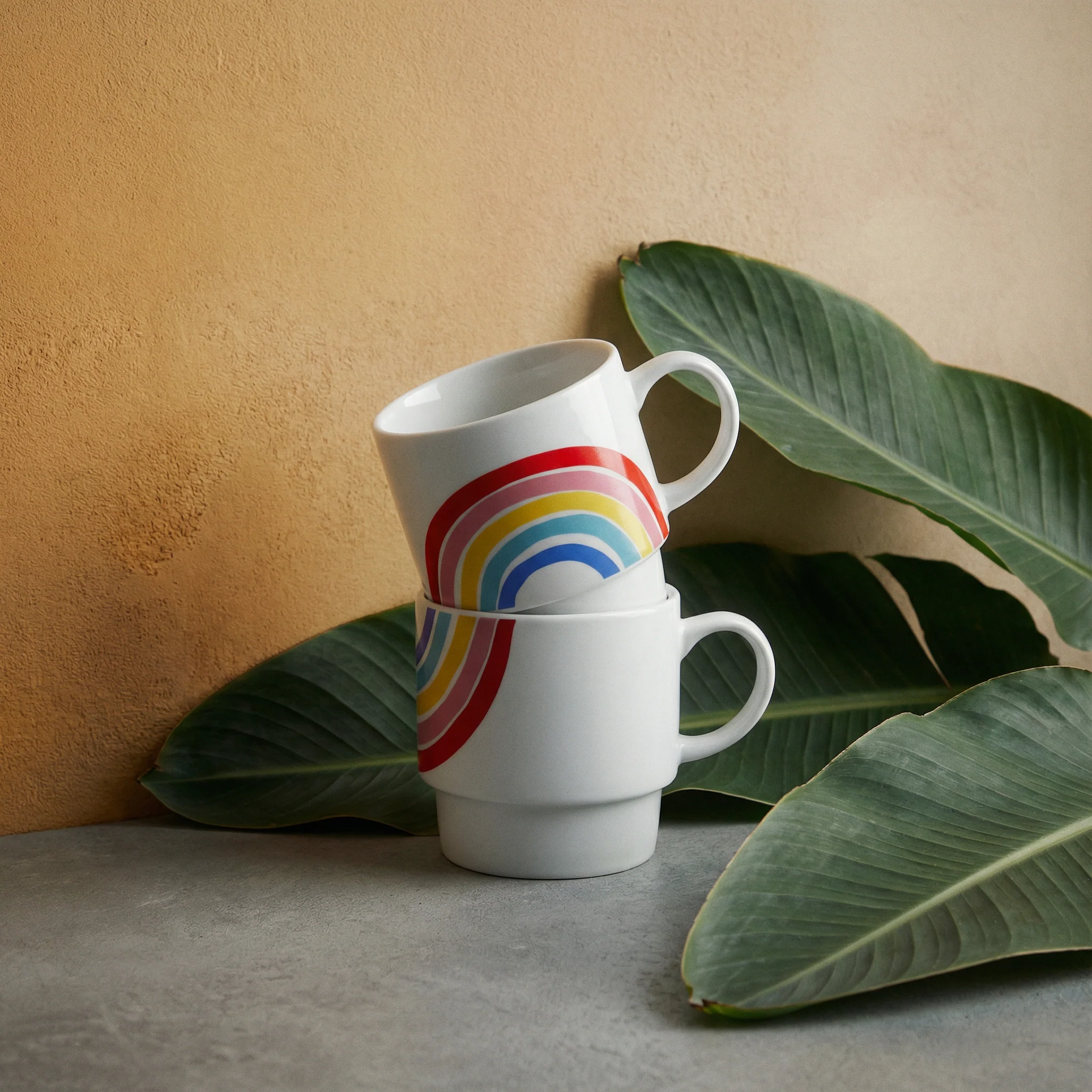 Pure Set of 2 Rainbow Stacking Mugs Ceramic Mug Set Safe