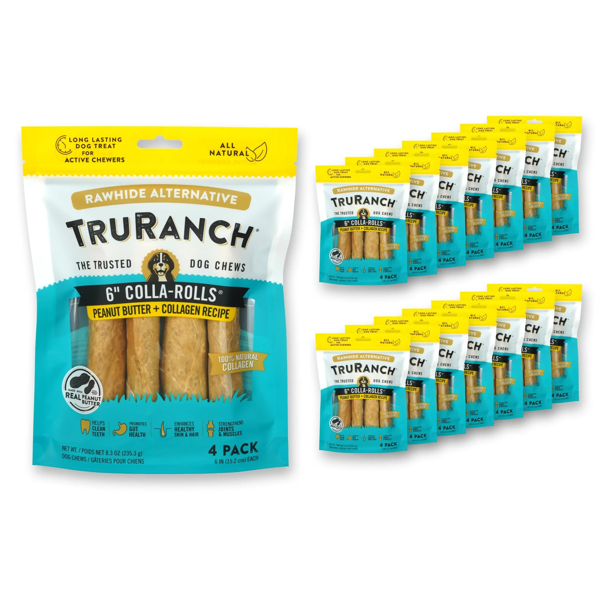 Soft TRURANCH Collagen Rolls for Dogs — 6-Inch Chews Rawhide Joint Skin Health — 60 Count Next-Generation