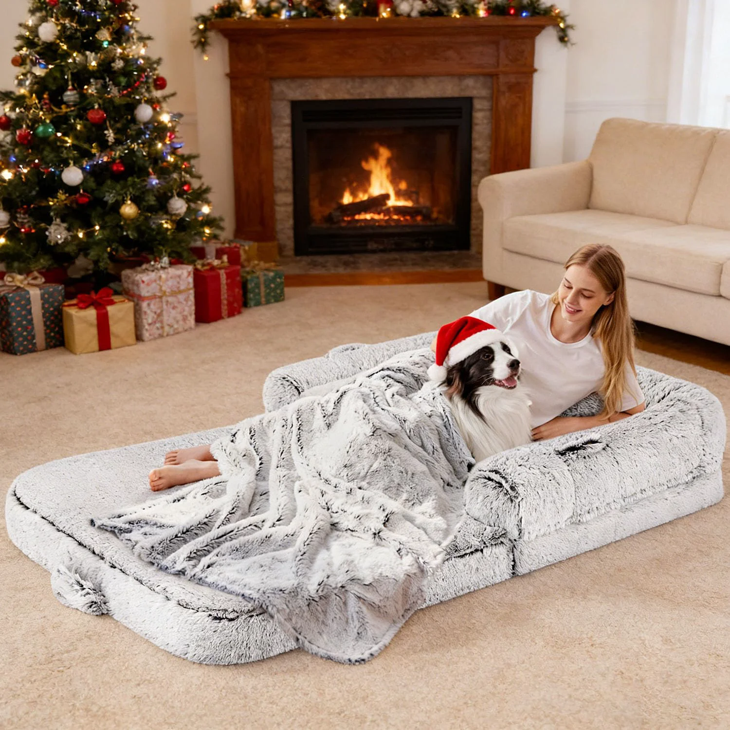 Natural ZOMISIA Human Dog Bed 71x43x10 — 2-in-1 Foldable Giant Bed for People Pets Verified