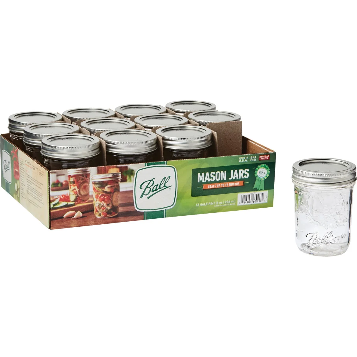 Crafted Ball 1 2 Pint Regular Can-Or-ze Mason Canning Jar 12-Count Fine