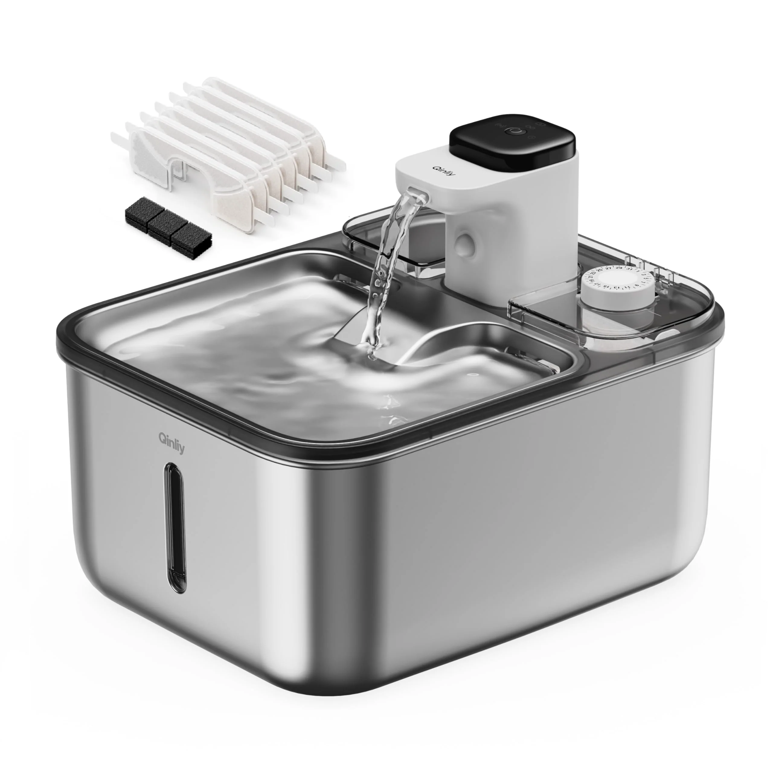 Original Qinliy Automatic Stainless Steel Cat Water Fountain – 3.5L Wireless Battery-Powered Motion Sensor Comfortable