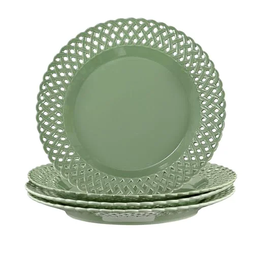 Premium Material Graceful Basketweave Wide Rim 12 inch Dinner Plates 4 Count High-End