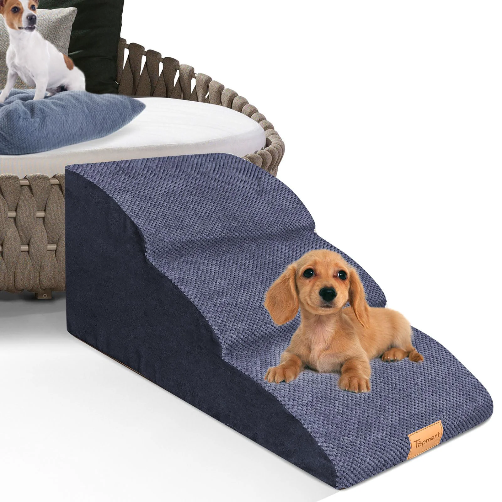 Effective Topmart High-Density Extended Foam Dog Ramp Steps — 15.7 High Non-Slip Waterproof Cover Versatile