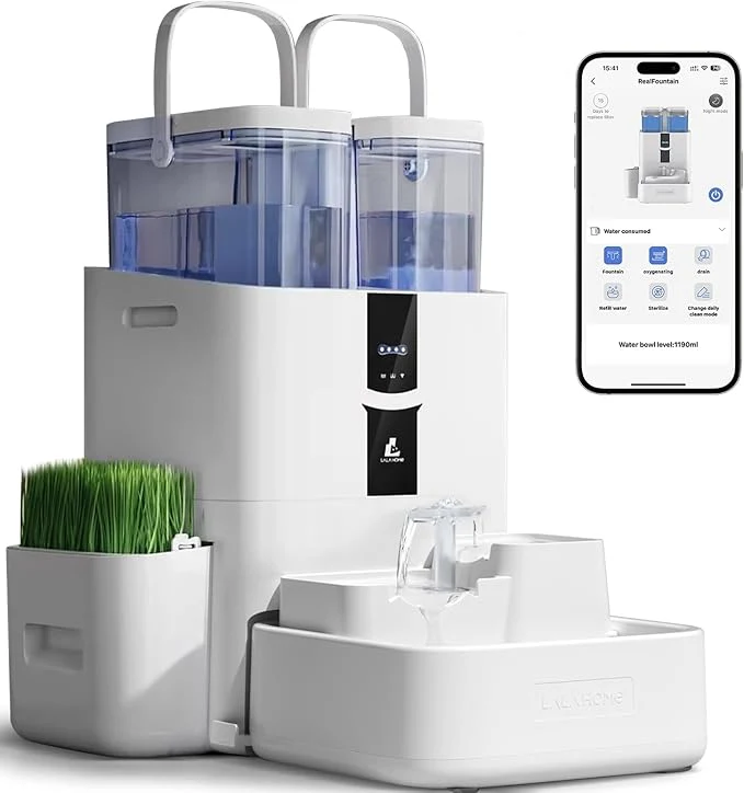 Premium Material Automatic Cat Water Fountain 10L 338oz Self Filling and Cleaning Pet Water Dispenser with Filter System for Dogs 5G Wi-Fi Smart Bowl Wastewater Separation No Slimy with Quiet PumpsAbout ThisOverview Soft