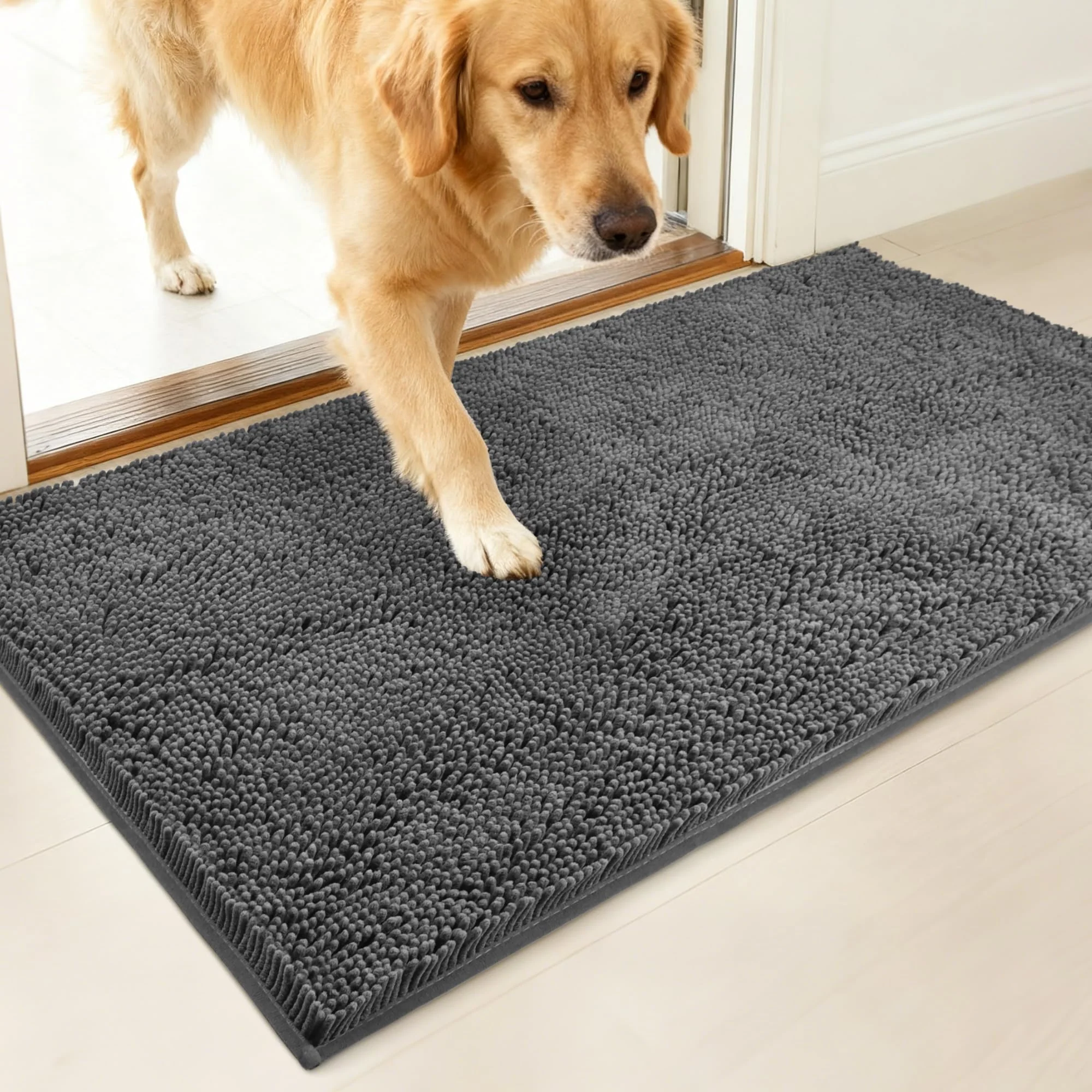 Minimalist 100pointONE Dog Door Mat Indoor Entrance 60x30 — Absorbent Non-Slip Quick-Drying Chenille Mud Rug High-Quality
