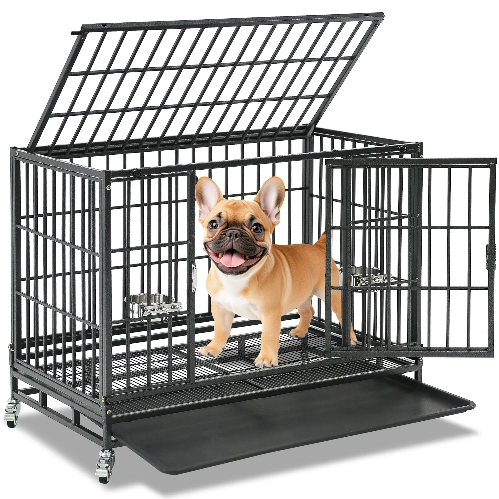 High-End Homey Pet 37-Inch Stackable Heavy-Duty Dog Crate Escape-Proof Cage with Wheels Specialty