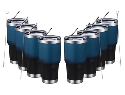 World-Class 30oz Insulated Tumbler With Lids and Straws 8 Count Modern