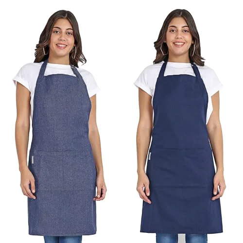 Natural Chef ApronS Recycled Cotton Kitchen Apron with an Adjustable Neck with Long Ties 2 Count Contemporary