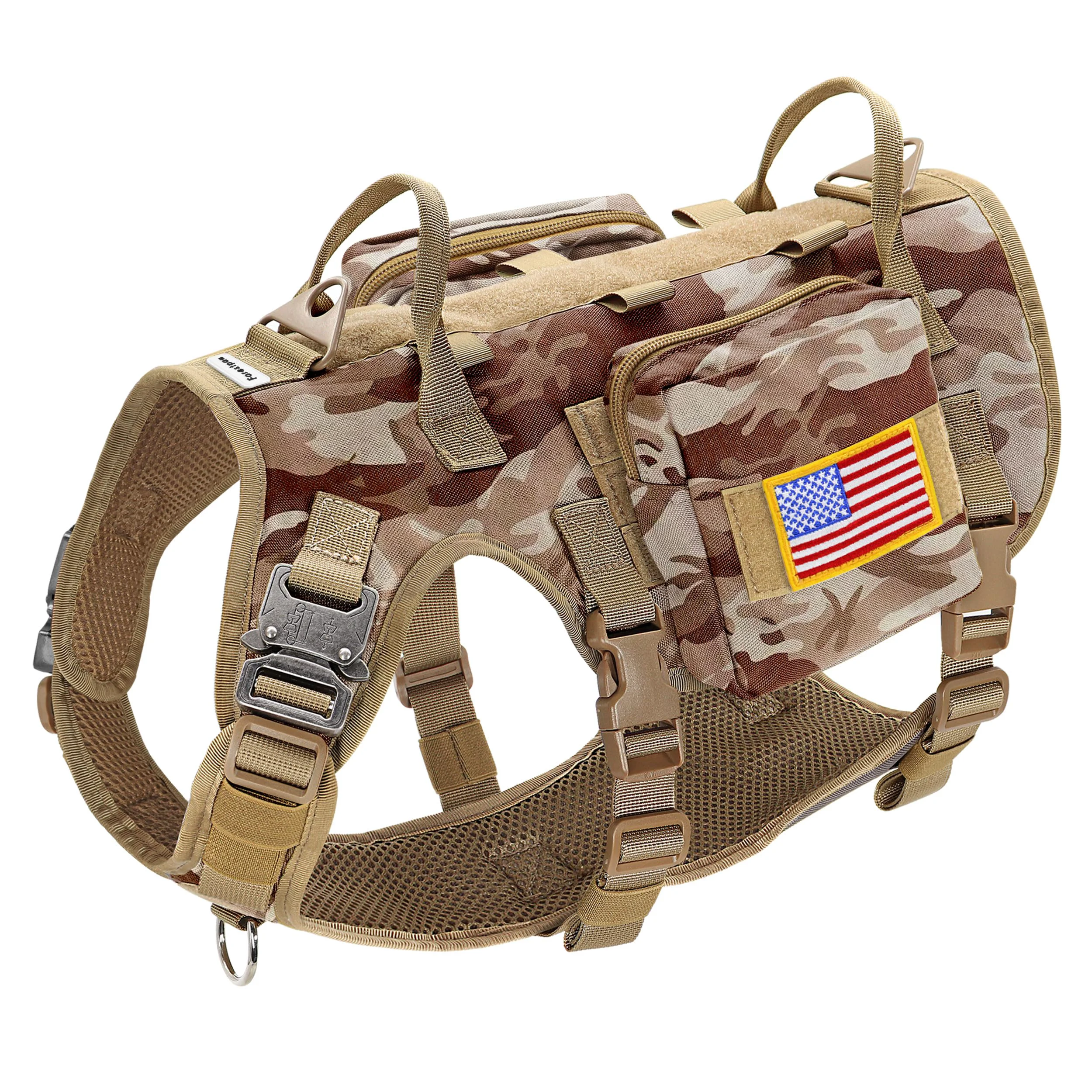 Fast Forestpaw Tactical Dog Harness Bungee Leash Set – No-Pull Adjustable Camouflage Brown Exceptional