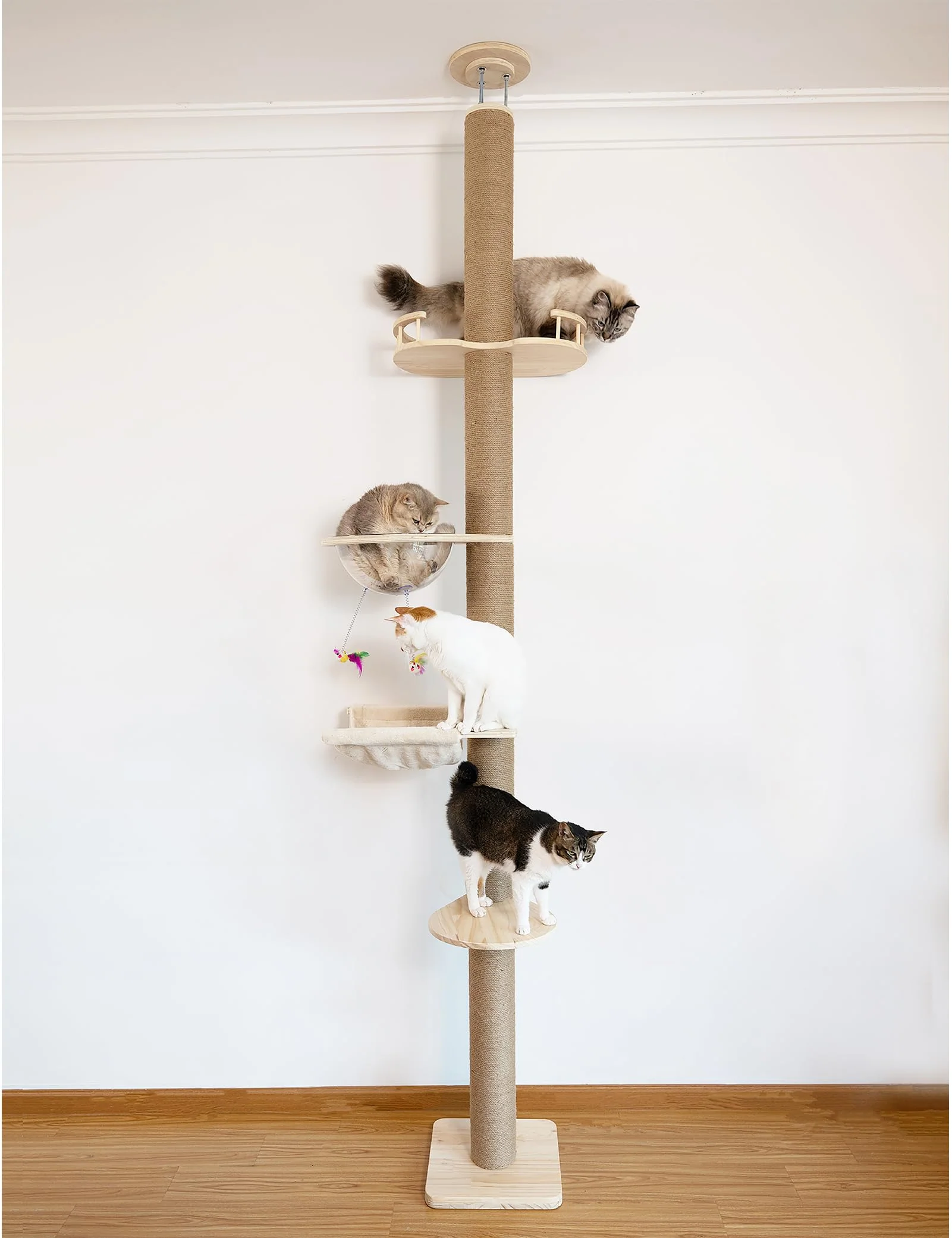 Efficient TQEW Floor-to-Ceiling Cat Tree - Adjustable 55-119 in Modern Activity Tower with Natural Sisal Posts Environmentally Friendly