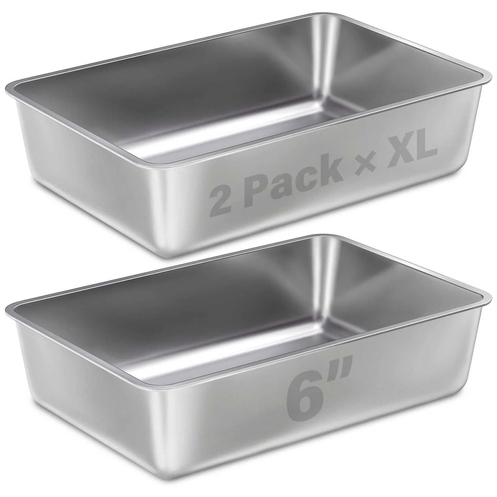 Outstanding LEGOURNS XL Stainless Steel Litter Box 2-Pack Extra Large High Sides Non-Stick Easy Clean Detailed