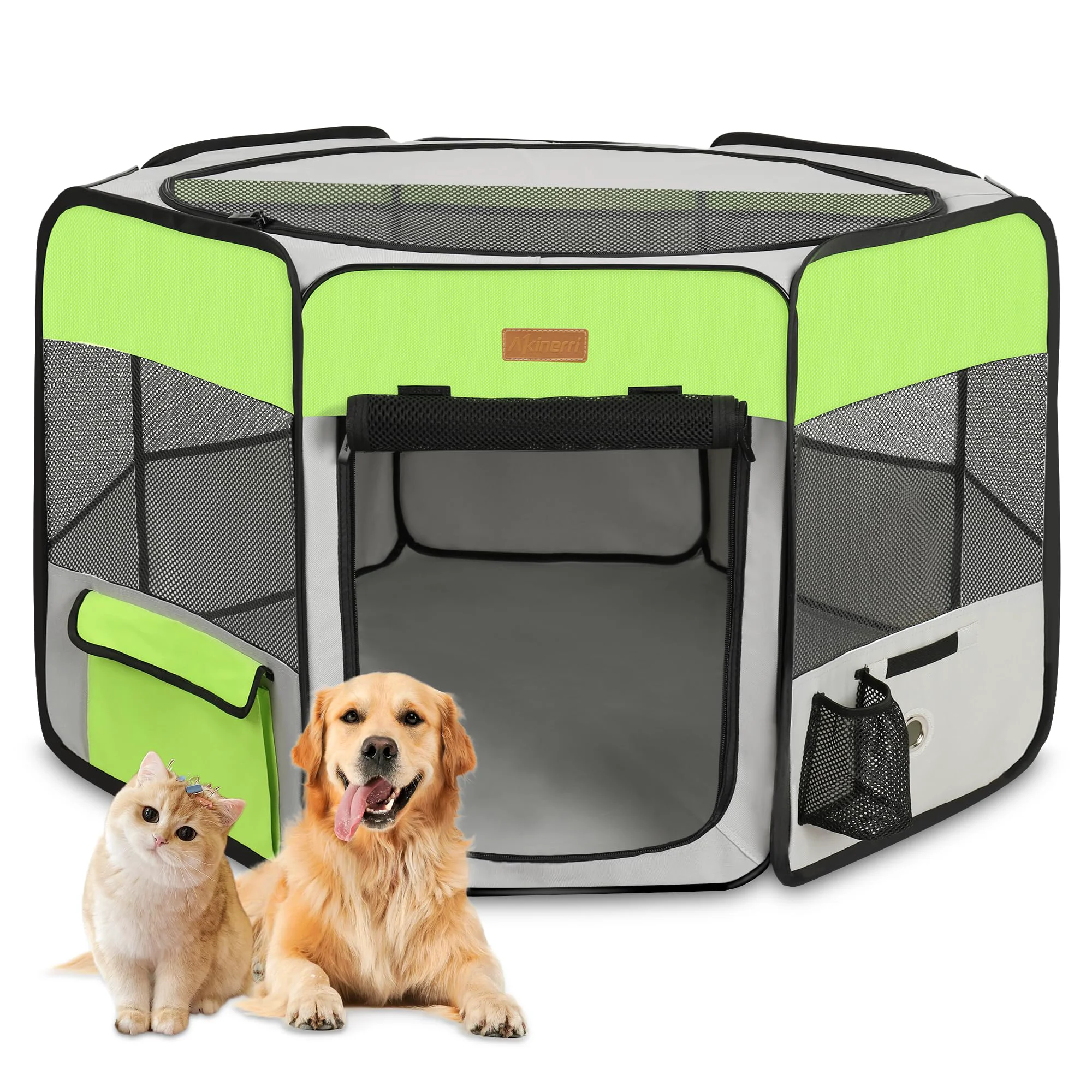 Lightweight Akinerri Dog Playpen - Portable Foldable Pet Play Pen for Cats Dogs Rabbits Indoor Outdoor Green Effective