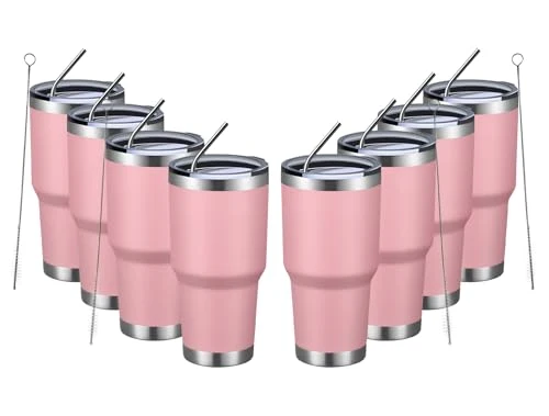Soft 30oz Insulated Tumbler With Lids and Straws 8 Count Reliable