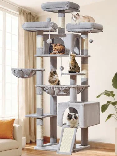 Selected Taoqimiao 76-Inch Cat Tree XXL for Large Cats Giant Cat Tower with Scratching Board Hammock Condos Minimalist