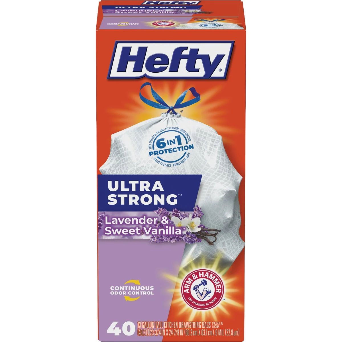 High-Grade Hefty Ultra Strong 13 Gal. Lavender Vanilla Tall Kitchen White Trash Bag 40-Count Versatile