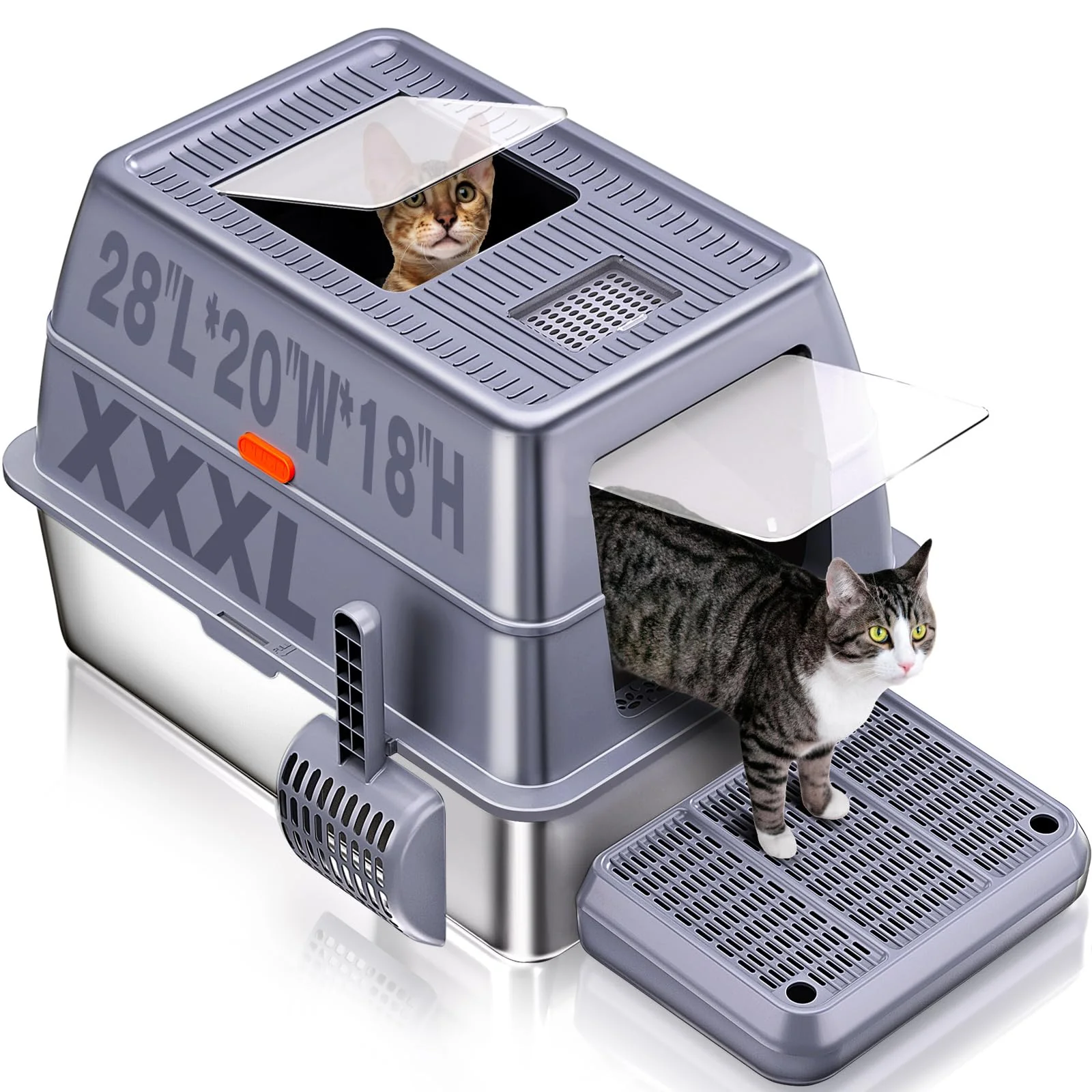 Long-Lasting KITCATY XXXL Stainless Steel Litter Box with Lid – Extra Large Leak-Proof Easy Clean Quality