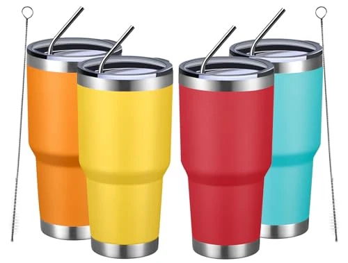 Certified 30oz Insulated Tumbler With Lids and Straws 4 Count Organic