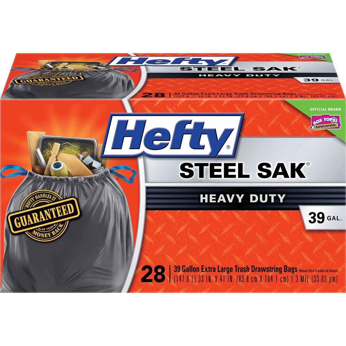 Modern Hefty Steel Sak 39 Gal. Heavy Duty Black Trash Bag 28-Count Green