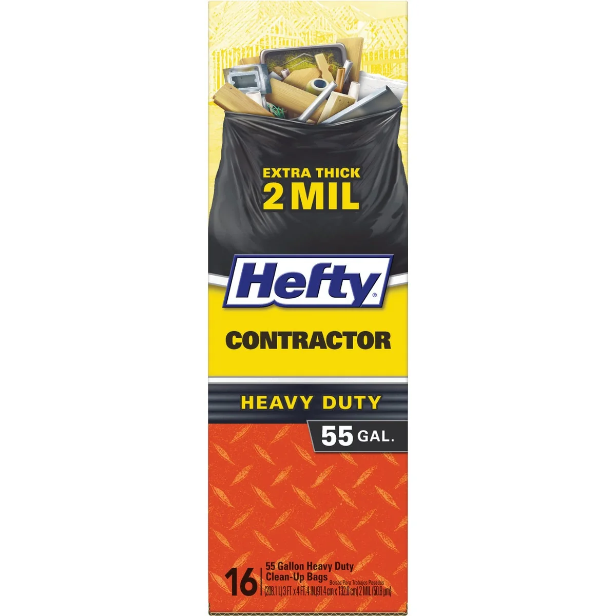 Fashionable Hefty 55 Gal. Contractor Black Trash Bag 16-Count Premium Material